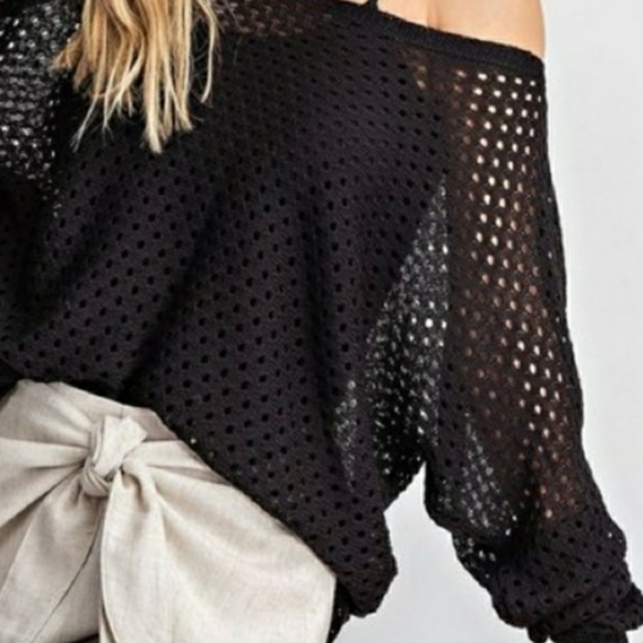 Black Eyelet Knit Sweater - Picture 5 of 6